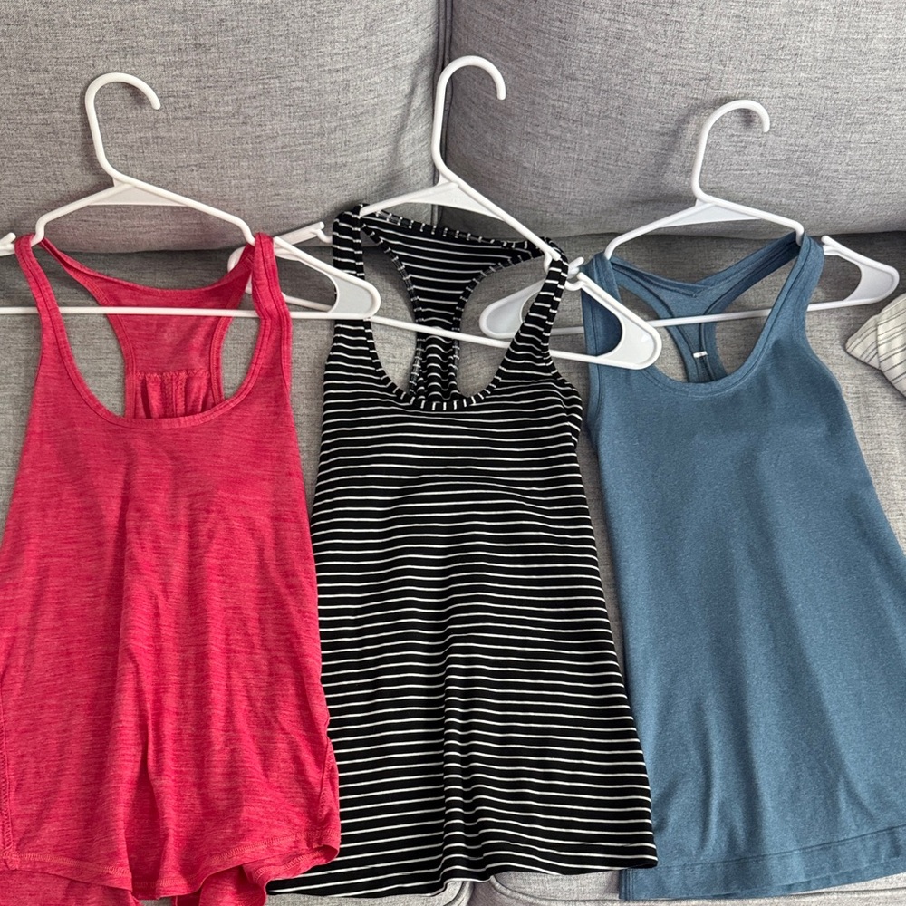 Bundle- Lululemon Tank Tops - Pink, Black Striped, Blue-size 2
